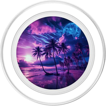 Palm Tree on the Beach at Sunset tropical purple PopSockets PopGrip for MagSafe - style: Magnetic PopGrip