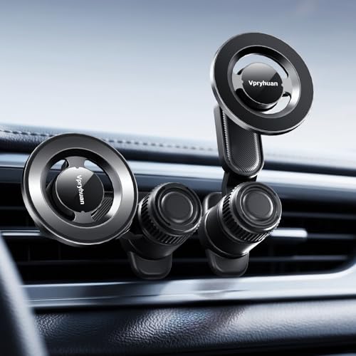 Vent Phone Holder for Your Car, Magnetic Air Vent Mount 360° Rotatable with Metal Ring, One-Hand Use for iPhone 16/15/14/13/12 (4.3-7.6") Non-Blocking View