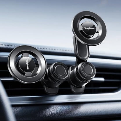 Vent Phone Holder for Your Car, Magnetic Air Vent Mount 360° Rotatable with Metal Ring, One-Hand Use for iPhone 16/15/14/13/12 (4.3-7.6") Non-Blocking View