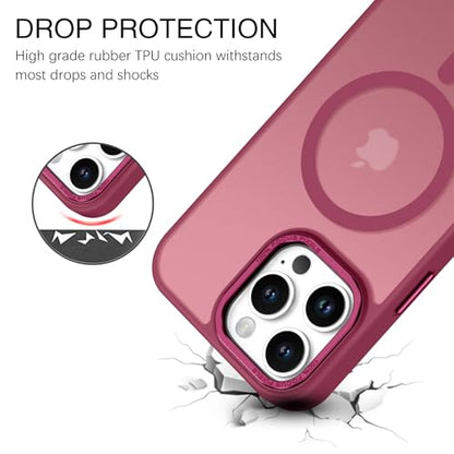 BENTOBEN Magnetic for iPhone 16 Pro Max Case,(Compatible with MagSafe) (Military Grade Drop Protection) Slim Translucent Matte Shockproof with Anti-Fingerprint Phone Case 6.9",Wine Red - color: Wine Red