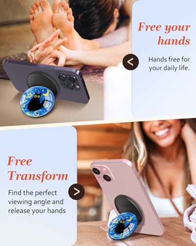 Magnetic Phone Grip, Cute Finger Grip Phone Stand, Cat Stars - color: Cat Stars