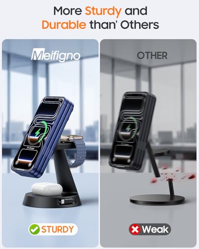 Meifigno 4 in 1 Wireless Charger with 20W Retractable Cable for iPhone Duo