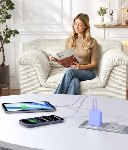 [2 Pack] 20W USB C Charger Block, Dual Ports Fast Charging Adapter - color: 2-Pack Lobelia Purple