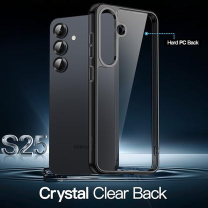 JETech Case for Samsung Galaxy S25, Anti-Yellowing, Black | Shockproof Protection, Scratch Resistant Hard PC Back, Durable Transparent TPU Bumper - color: Black, size: Galaxy S25