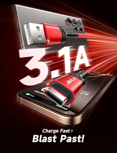 JSAUX USB C Cable [2-Pack 6.6ft], USB A to USB C for iPhone, Samsung, Red - color: Red, size: 6.6ft+6.6ft