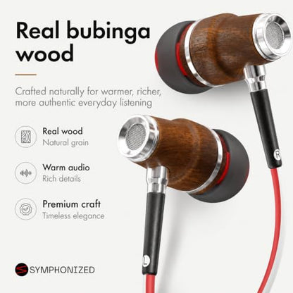Symphonized Premium Wooden Wired Earbuds with Microphone (Aux 3.5mm Jack) - color: Red, style: 3.5mm Aux