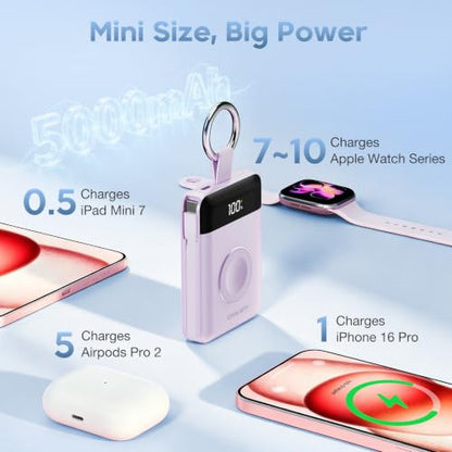 5000mAh Portable Charger w/Display,20W Power Bank&iWatch Charger - color: Purple, size: 5000mAh