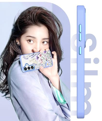 Clear Flower Pattern Case for Samsung Galaxy S26 FE-Light Purple | Girl Women Slim Soft TPU + Hard PC Military Grade Protective Phone Cover WithTempered Glass Screen Protector for S26 FE - color: S26 FE-Light Purple