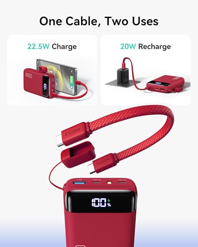INIU Portable Charger, Smallest 20000mAh 22.5W Fast Charging Power Bank - color: Red