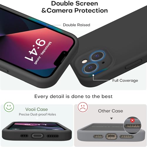 Vooii Compatible with iPhone 13 Case, Liquid Silicone Upgrade [Camera Protection] [Soft Anti-Scratch Microfiber Lining] Shockproof Phone Case for iPhone 13 6.1 inch - Black - color: Black, size: iPhone 13