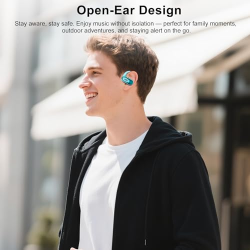 Open Ear Headphones, NEW Over Ear Earbuds with 4 ENC Noise-Canceling Mic - color: Sky blue