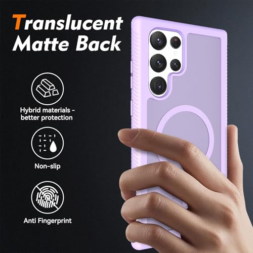 for Samsung Galaxy S22 Ultra Case Magnetic, Compatible with Magsafe 6.8-Inch Slim Fit 360 Heavy Duty Protector Wireless Charging Shockproof Anti-Slip TPU and PC Protective Phone Cover, Purple - color: Purple