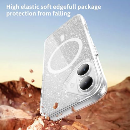 LEMAXELERS Clear Sparkly Magnetic Case for iPhone 16 Plus -Clear SF | Glitter Anti-Yellowing Slim TPU Bumper Compatible with Magsafe Shockproof Protective Transparent Cover - color: Clear, size: iPhone 16 Plus