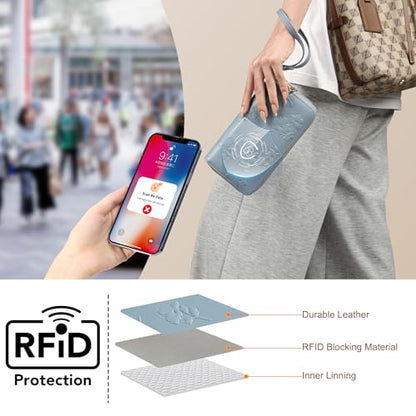 yiijay Womens Wallet RFID Blocking Large Capacity Vegan Leather Double Zip Wristlet Wallet Card Holder Travel Ladies Clutch - color: Blue