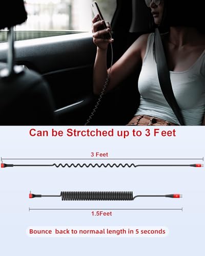 90 Degree USB C to C Cable for CarPaly/Android Auto, [3FT, 2-Pack] Coiled - color: Red, size: 3FT