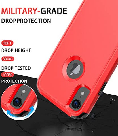 Diverbox for iPhone Xr Case [Shockproof] [Dropproof] [Dust-Proof],Heavy Duty Protection Phone Case Cover for Apple iPhone XR - color: Red-3in1