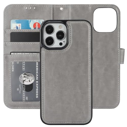 Bocasal Detachable Wallet Case Card Holder for iPhone 13 Pro Max Grey | RFID Blocking Kickstand Card Slots Holder PU Leather Magnetic Shockproof Wrist Strap Removable Flip Protective Cover 6.7 inch - color: Gray