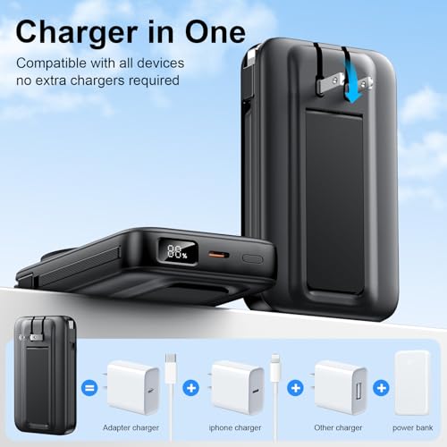 For MagSafe Portable Charger with 2 Cables & Wall Plug, Magnetic Power Bank - color: Grey