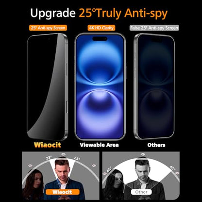 Wiaocit Tempered Glass Privacy Screen Protector for iPhone 16 Plus - size: iPhone 16 Plus-6.7 Inch