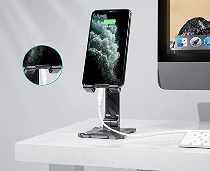 Phone Stand for Desk. Foldable Desktop Mobile Phone Stand with Angle Height Adjustable, Portable Office Cell Phone Holder, Cradle, Dock. Fits All 4.7-13in iPhone/Smartphone/iPad/Tablet. - color: Black