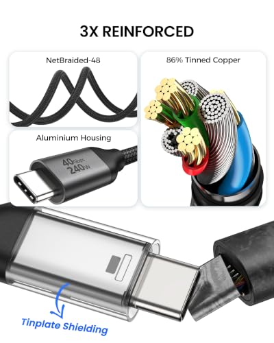 Silkland Right Angle 40Gbps USB 4 Data Cable for Thunderbolt 4/3 240W 3.3FT - size: 3.3 Feet