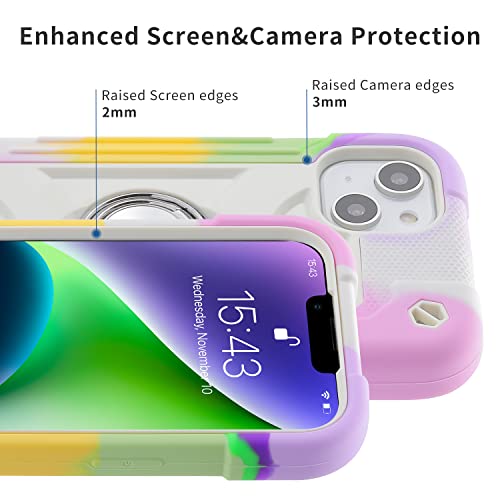 MARKILL Compatible with iPhone 14 Plus Case 6.7 Inch with 360 Degree Rotate Ring Stand, Military Grade Drop Protection Full Body Rugged Heavy Duty Protective Cover for iPhone 14 Plus - color: Rainbow White, size: iPhone 14 Plus 6.7"