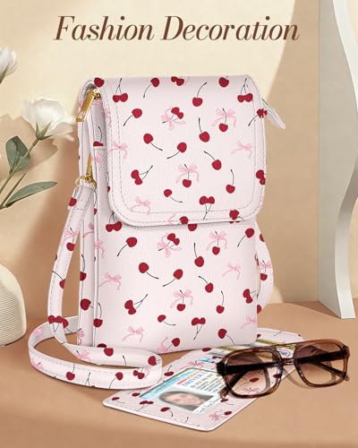 Small Crossbody Phone Purse for Women | Card Slots, Leather Cell Phone Wallet, Adjustable Shoulder Strap, Cross Body Bag for Girls and Ladies, Cute Design - color: Cherry