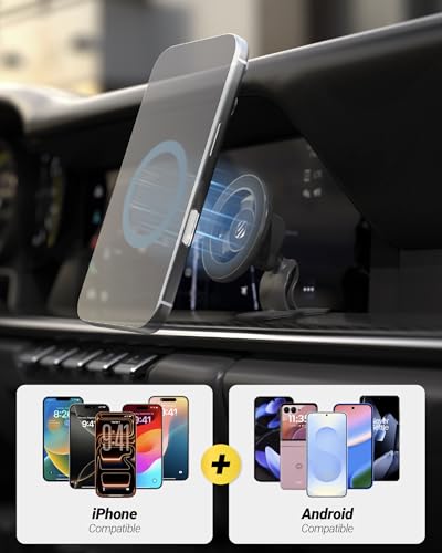 Scosche MagSafe Car Mount, Magnetic Dashboard Phone Holder for Car with 3M Adhesive Base, Strong Magnet Hold, 360° Rotatable Cell Phone Car Mount for iPhone 17/16/15/14/13/12, Includes Magnetic Ring - size: 1 Pack