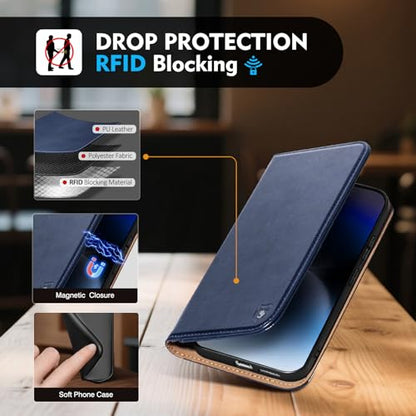 Compatible with Samsung Galaxy S25 FE Case Wallet with Card Holder [4 Card Slots] Kickstand [RFID Blocking] PU Leather Phone Case Flip Folio Protective Cover TPU Shockproof,Blue - color: Blue, size: Samsung Galaxy S25 FE