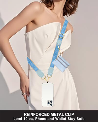 Nipichsha Crossbody Phone Strap with Wallet, Clip and Go Strap for Phone - color: Blue Great Wall