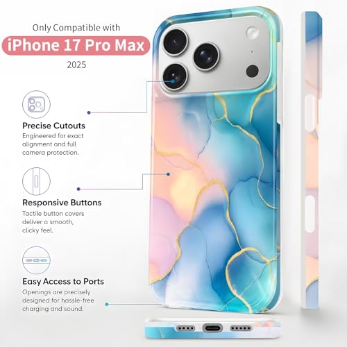 Case Compatible with iPhone 17 Pro Max, 2025 Anti-Yellow Ultra Transparent Soft TPU Phone Case, Shockproof Anti-Slip Slim Lightweight Full Coverage Protective (Marble Pattern 1) - color: Marble pattern 1
