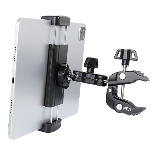 Tablet Holder for Microphone Stand/Treadmill/Spin Bike/Stroller/Golf Cart/Handlebar/Stationary Bike, Phone iPad Holder Mount for iPad Pro 12.9, Galaxy Tabs, iPhone(4.7-13”)
