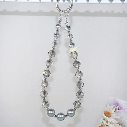 Sparkle Crystal Pearl Phone Wrist Strap for Women, Sparkling Beaded Cellphone Lanyard Chain - color: Crystal Gray