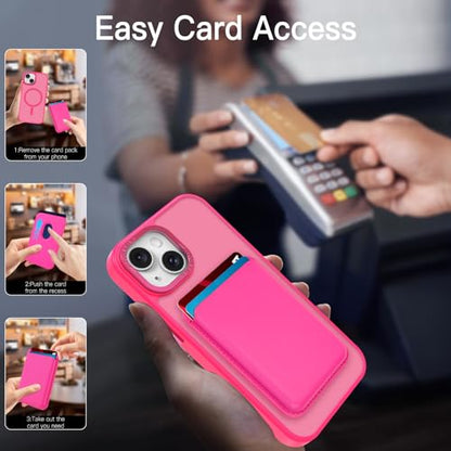Magnetic Designed for iPhone 14 Case 6.1" 2022, Hot Pink | [Compatible with Magsafe] [with Wallet & Card Holder] [Military Drop Protection] Slim Translucent Matte Phone Case - color: Hot Pink, size: iPhone 14