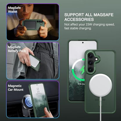 BENTOBEN Magnetic for Samsung Galaxy S24 Plus Case [Compatible with Magsafe] Translucent Matte Slim Thin Shockproof Anti-Yellow Women Men Protective Phone Cover for Samsung S24 Plus 6.7", Dark Green - color: Forest Green