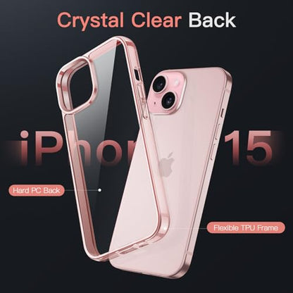 JETech Case for iPhone 15, Anti-Yellowing, Pink | Shockproof Protection, Scratch Resistant Hard PC Back, Durable Transparent TPU Bumper - color: Pink, size: iPhone 15