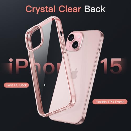 JETech Case for iPhone 15, Anti-Yellowing, Pink | Shockproof Protection, Scratch Resistant Hard PC Back, Durable Transparent TPU Bumper - color: Pink, size: iPhone 15