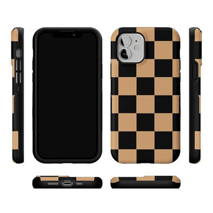 Casely iPhone 12 Mini Case | Fit Check | Black & Brown Checkerboard | Bold Protective Design | MagSafe Compatible Design - color: Fit Check | Black & Brown Checkerboard, size: Iphone 12 Mini