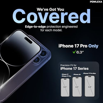 2 Pack Screen Protector for iPhone 17 Pro 6.3" 5X Stronger Tempered Glass 9H+ Hardness 12FT Military Grade Shatterproof HD Clear, Scratch Resistant Bubble-Free Installation Frame Case Friendly