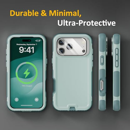 Follaroma Magnetic for iPhone 17 Pro Case with Camera Stand, Green, 6.3" | Built-in Glass Camera Cover,Compatible with MagSafe,Heavy Duty Shockproof Protective,Military-Grade Anti-DropDual Layer Cover - color: Green, size: iPhone 17 Pro 6.3''