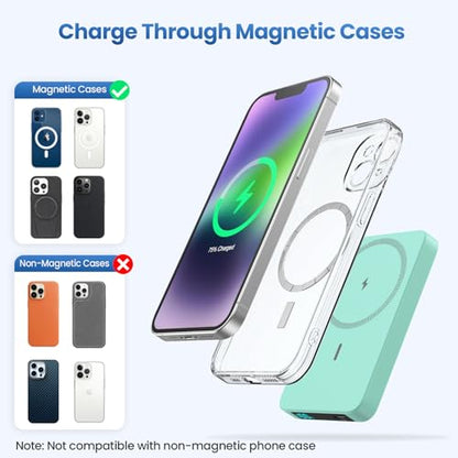 Magnetic Portable Charger 10800mah for Magsafe Battery Pack, Wireless Power Bank with PD Fast Charging,Travel Essential Phone Battery Charger for iPhone 17/16/15/14/13/12 Series-Green - color: Green