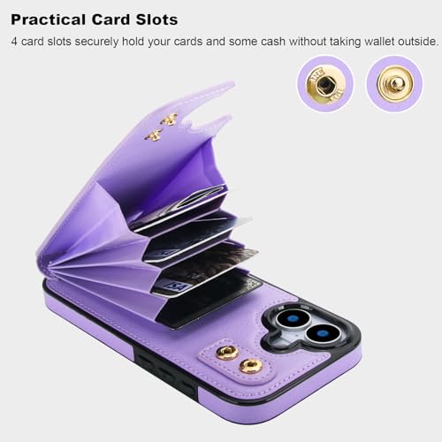 Folosu for iPhone 17 Case Wallet with Card Holder, Finger Ring Cover Purple - color: Purple
