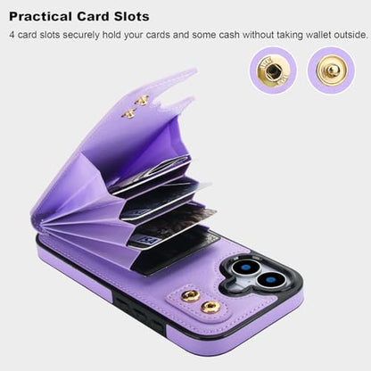 Folosu for iPhone 17 Case Wallet with Card Holder, Finger Ring Cover Purple - color: Purple