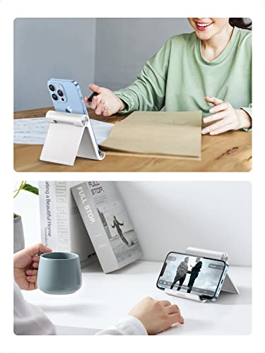 UGREEN Cell Phone Stand for Desk Phone Holder Foldable Portable Adjustable Compatible with iPhone 17 Air 16 15 14 13 Pro Max, iPhone 12 11 Plus SE XS XR 8 7, Office Desk Travel Accessories, White - color: White