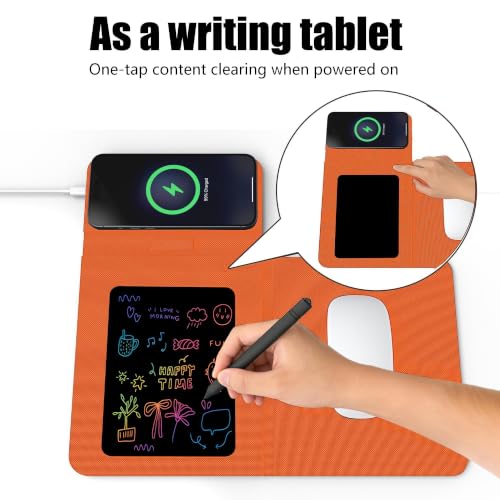 Foldable Travel Mouse Pad with 15W Qi Wireless Charger & Writing Tablet - color: Orange