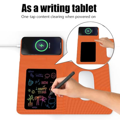 Foldable Travel Mouse Pad with 15W Qi Wireless Charger & Writing Tablet - color: Orange