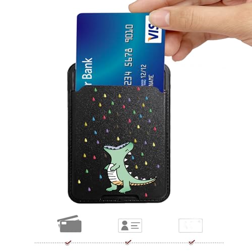 Unov Adhesive Phone Card Holder With Dino Rainbow Dinosaur Dragon Design Stick-on Wallet ID Credit Card Pouch Sleeve Pocket for Pixel iPhone Motolora Galaxy iPad Tablet All Cell Phone Black - color: Rainbow Dinosaur