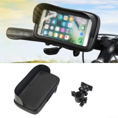 6.5 Inch Motorcycle Phone Mount Bag, Waterproof Handlebar Holder Case For ATV Scooter GPS Navigation, Shockproof Touch Screen Pouch With Sun Visor And Foam Inserts, Black