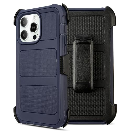 Defender Phone Case for iPhone 14 Pro Case Clip Holster Work Outdoor Blue | for Protective Case iPhone 14 Pro Heavy Duty Dustproof Port | Shockproof Rugged Cover iPhone 14 ProCase Belt Clip Kickstand - color: Navy Blue