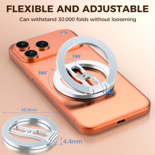 Magnetic Phone Ring Grip for MagSafe Dual-Sided Magnet Cell Phone Grip Stand Finger Ring Holder Compatible with iPhone 17/16/15/14/13 Pro Max Plus, for Mag Car Mounts (Silver) - color: Silver
